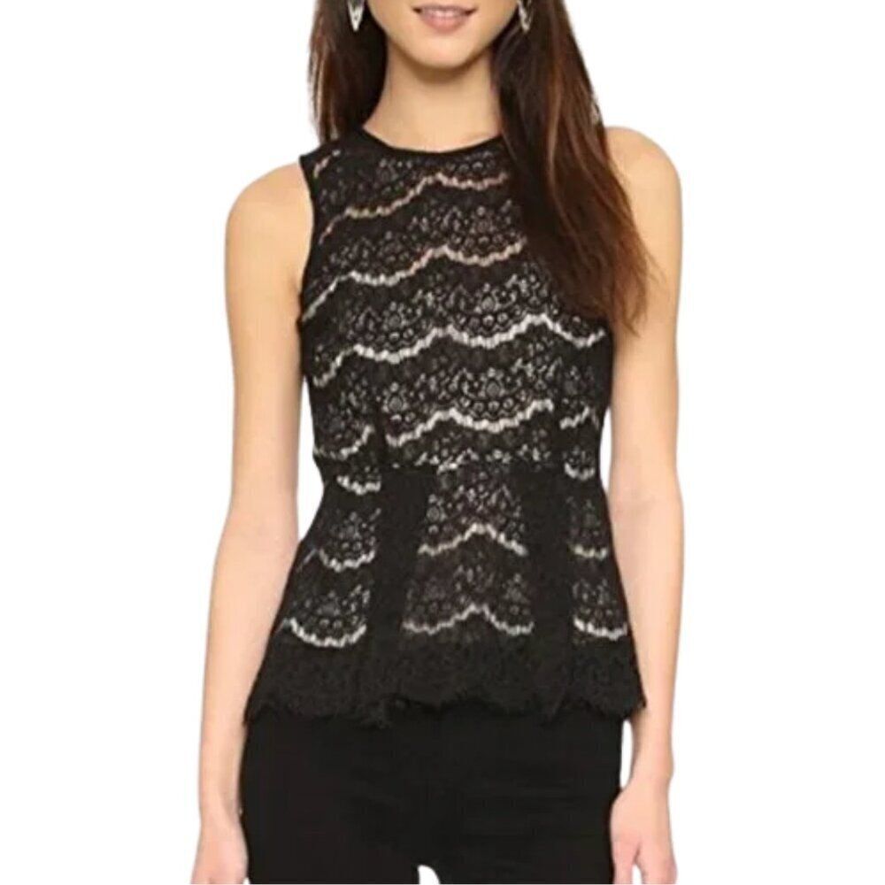 NWT Wayf Black Lace Illusion Peplum Sleeveless Top Sz. S